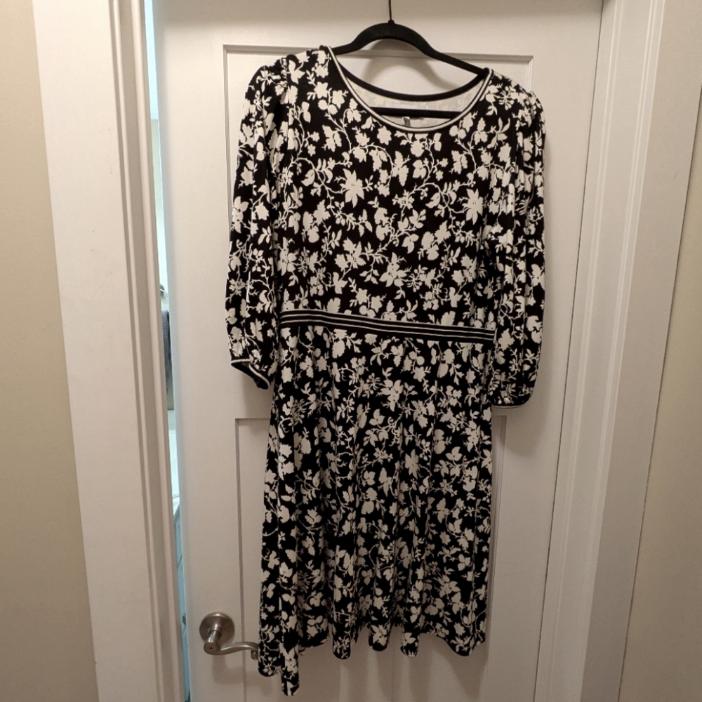 Lark & Ro Black and White Scoop Neck Fit & Flare Dress